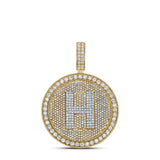 10kt Two-tone Gold Mens Round Diamond Letter H Circle Charm Pendant 3-3/4 Cttw