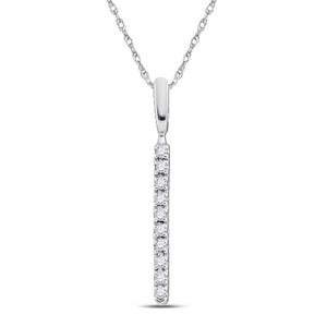 14kt White Gold Womens Round Diamond Bar Pendant 1/20 Cttw