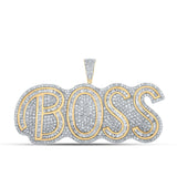 10kt Two-tone Gold Mens Baguette Diamond BOSS Phrase Charm Pendant 3 Cttw