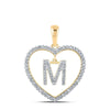 10kt Yellow Gold Womens Round Diamond Heart M Letter Pendant 1/4 Cttw