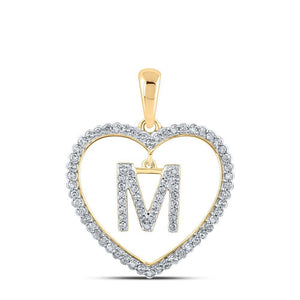 10kt Yellow Gold Womens Round Diamond Heart M Letter Pendant 1/4 Cttw