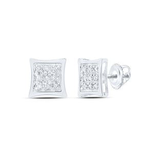 10kt White Gold Womens Round Diamond Kite Square Earrings 1/20 Cttw