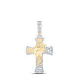 10kt Yellow Gold Mens Round Diamond Jesus Face Cross Charm Pendant 3/4 Cttw