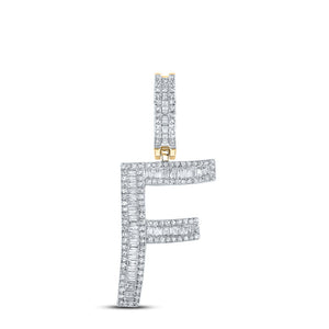 14kt Yellow Gold Mens Baguette Diamond F Initial Letter Charm Pendant 3/4 Cttw