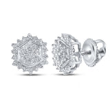 Sterling Silver Womens Round Diamond Hexagon Cluster Earrings 1/10 Cttw