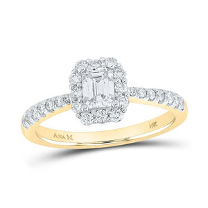 14kt Yellow Gold Emerald Diamond Halo Bridal Wedding Engagement Ring 7/8 Cttw