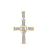 10kt Yellow Gold Mens Round Diamond Cross Charm Pendant 7/8 Cttw