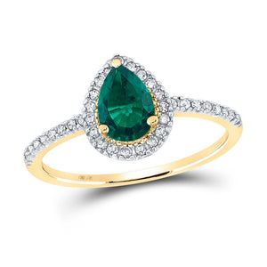 10kt Yellow Gold Womens Pear Synthetic Emerald Solitaire Ring 7/8 Cttw