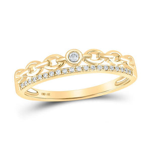 10kt Yellow Gold Womens Round Diamond Rolo Link Stackable Band Ring 1/12 Cttw