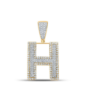 10kt Two-tone Gold Mens Round Diamond Initial H Letter Charm Pendant 7/8 Cttw