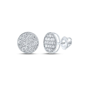 14kt White Gold Round Diamond Button Cluster Earrings 1/2 Cttw