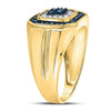 10kt Yellow Gold Mens Round Blue Color Enhanced Diamond Square Ring 5/8 Cttw