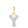 10kt Yellow Gold Womens Baguette Diamond Y Initial Letter Pendant 1/5 Cttw