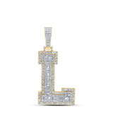 10kt Yellow Gold Mens Baguette Diamond L Initial Letter Charm Pendant 2-3/8 Cttw