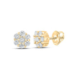 10kt Yellow Gold Round Diamond Flower Cluster Earrings 1/4 Cttw