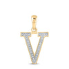 10kt Yellow Gold Womens Round Diamond Initial V Letter Pendant 1/20 Cttw