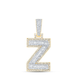 10kt Yellow Gold Mens Baguette Diamond Z Initial Letter Charm Pendant 5/8 Cttw