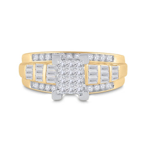 14kt Yellow Gold Princess Diamond Cluster Bridal Wedding Engagement Ring 7/8 Cttw