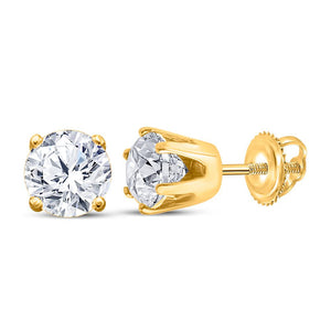14kt Yellow Gold Unisex Round Diamond Solitaire Stud Earrings 1/6 Cttw