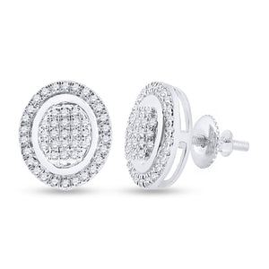 Sterling Silver Round Diamond Oval Earrings 1/4 Cttw