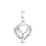 10kt White Gold Womens Round Diamond Parents Heart Pendant 1/10 Cttw