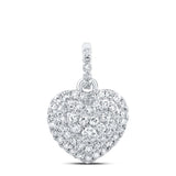 10kt White Gold Womens Round Diamond Heart Pendant 1/4 Cttw