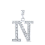 10kt White Gold Womens Round Diamond Initial N Letter Pendant 1/10 Cttw