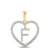 10kt Yellow Gold Womens Round Diamond Heart F Letter Pendant 1/4 Cttw