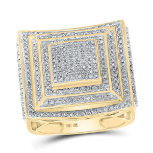 10kt Yellow Gold Mens Round Diamond Square Ring 1 Cttw