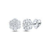 10kt White Gold Round Diamond Flower Cluster Earrings 1 Cttw