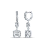 14kt White Gold Womens Baguette Diamond Fashion Dangle Earrings 1 Cttw