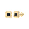 10kt Yellow Gold Round Black Color Treated Diamond Square Earrings 1/4 Cttw