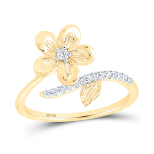 10kt Yellow Gold Womens Round Diamond Flower Band Ring 1/12 Cttw