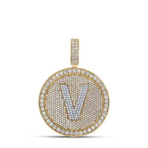 10kt Two-tone Gold Mens Round Diamond V Initial Letter Charm Pendant 3-3/4 Cttw