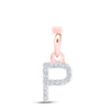 10kt Rose Gold Womens Round Diamond P Initial Letter Pendant .03 Cttw