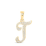 10kt Yellow Gold Womens Round Diamond T Initial Letter Pendant 1/10 Cttw