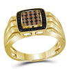 10kt Yellow Gold Mens Round Brown Diamond Square Ring 1/2 Cttw