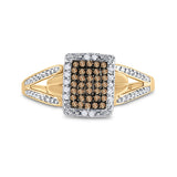 10kt Yellow Gold Womens Round Brown Diamond Cluster Ring 1/5 Cttw