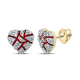 10kt Yellow Gold Round Diamond Broken Heart Cluster Earrings 1/2 Cttw