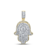 10kt Yellow Gold Mens Baguette Diamond Hamsa Charm Pendant 1 Cttw