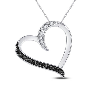Sterling Silver Womens Round Black Color Enhanced Diamond Simple Heart Pendant 1/20 Cttw