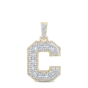 10kt Yellow Gold Mens Round Diamond C Initial Letter Charm Pendant 3/4 Cttw