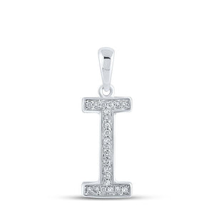 10kt White Gold Womens Round Diamond Initial I Letter Pendant 1/20 Cttw