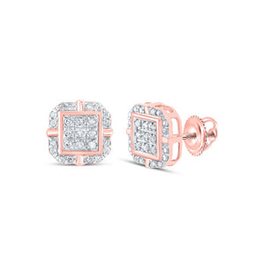 10kt Rose Gold Womens Round Diamond Square Earrings 1/6 Cttw