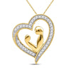10kt Yellow Gold Womens Round Diamond Heart Mother Child Embrace Pendant 1/10 Cttw