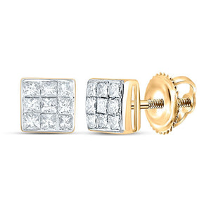 14kt Yellow Gold Womens Princess Diamond Square Earrings 1/4 Cttw