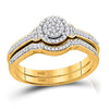 10k Yellow Gold Round Diamond Cluster Bridal Wedding Ring Band Set 1/4 Cttw