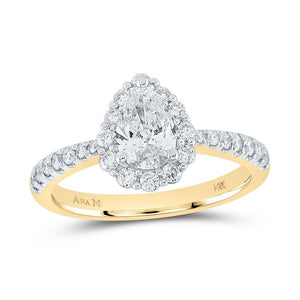 14kt Yellow Gold Pear Diamond Halo Bridal Wedding Engagement Ring 1-1/5 Cttw