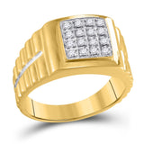 10kt Yellow Gold Mens Round Diamond Square Ring 1/4 Cttw