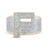 10kt Two-tone Gold Mens Round Diamond F Initial Letter Ring 1 Cttw